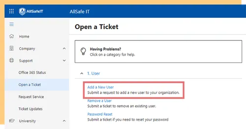 AllSafe App ticket category selector with Add a New User highlighted