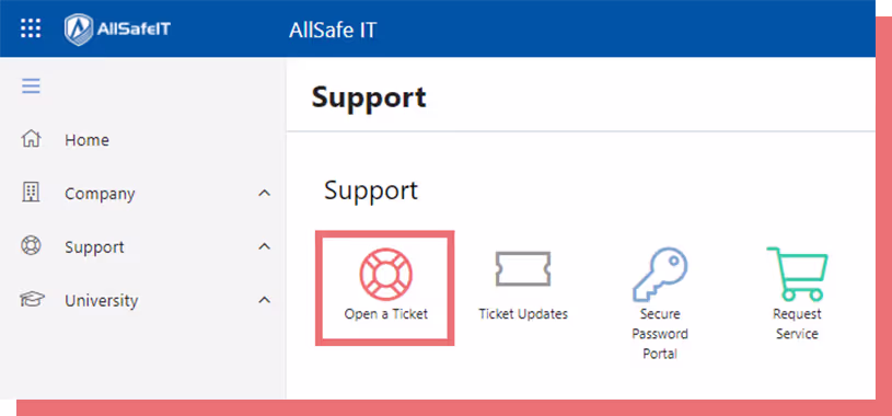 AllSafe App Open a Ticket button