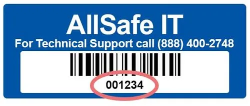 Close-up photograph of an AllSafe IT asset tag