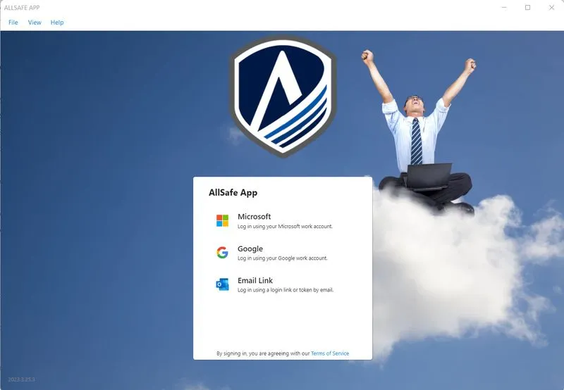 AllSafe App login screen after restart