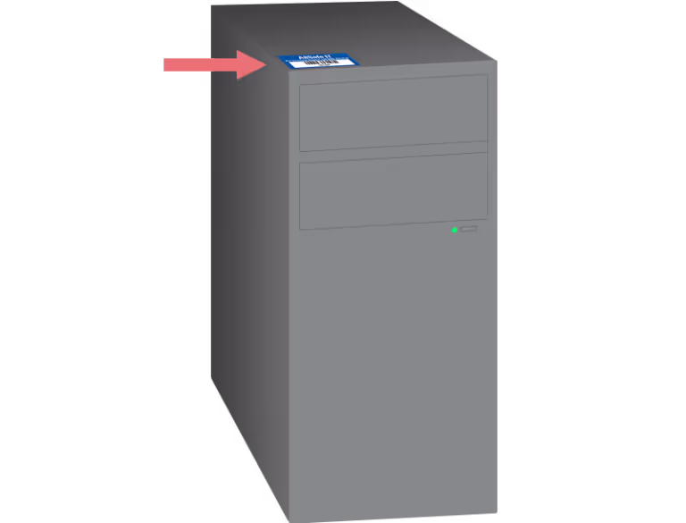 Asset tag placement on a desktop tower
