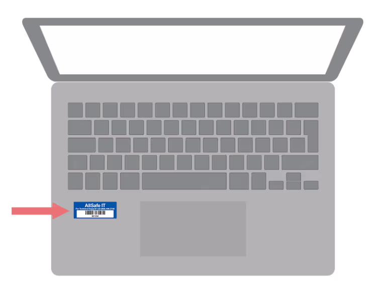 Asset tag placement on a laptop