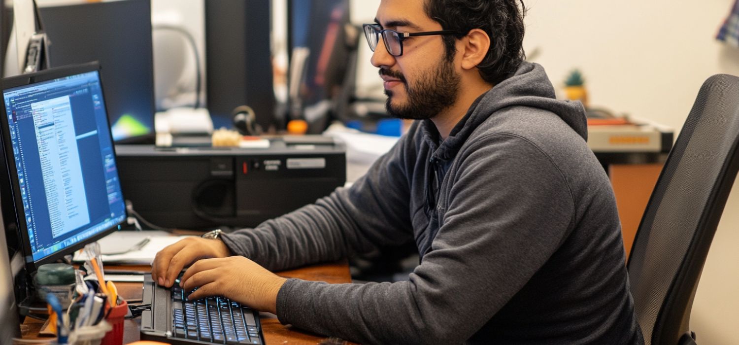 IT specialist working on cybersecurity compliance requirements.