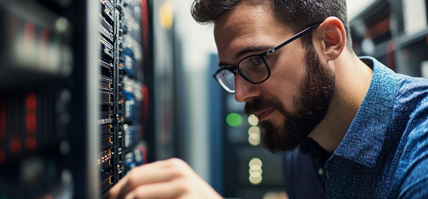 IT specialist performing IT network audit for clients.