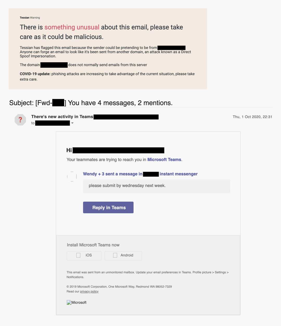 a spoof ms teams notification