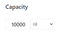 Screenshot of cloud storage capacity field