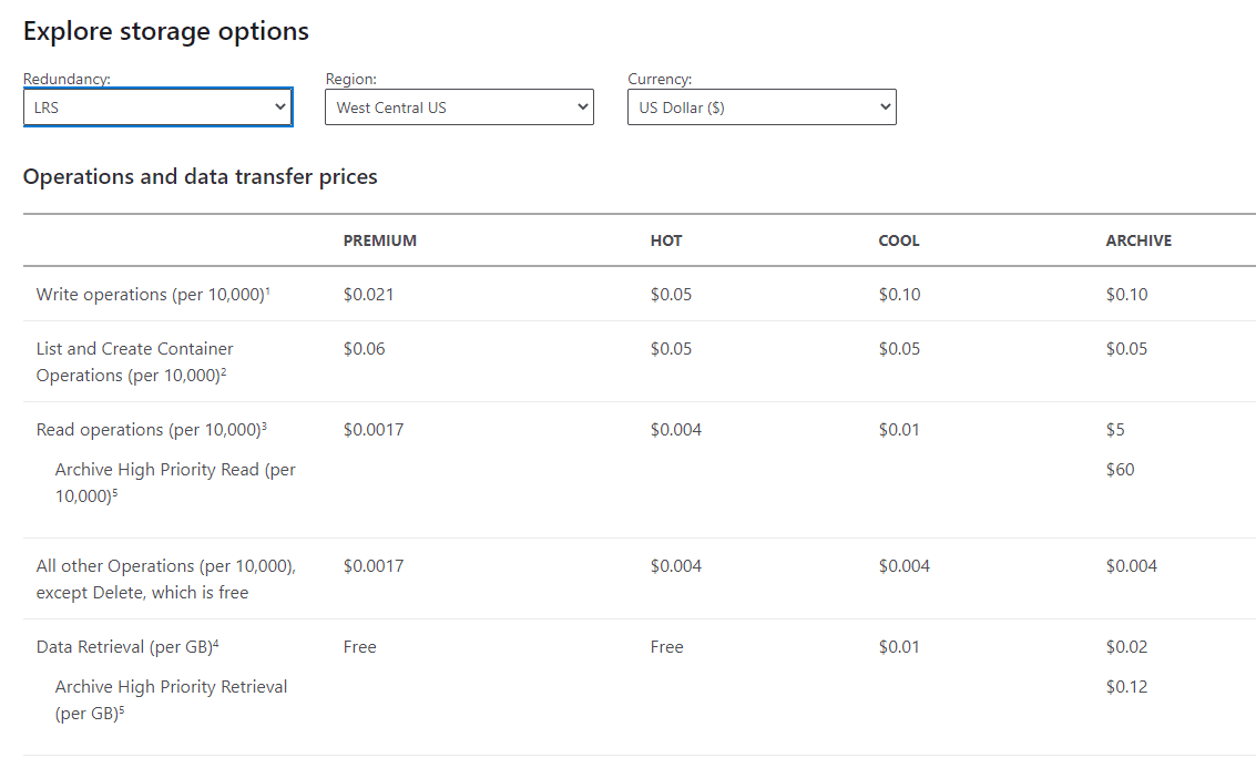 Screenshot demonstrating how cloud storage pricing is calculated