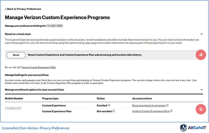 Select Don't Use to opt out of the Custom Experience Plus program