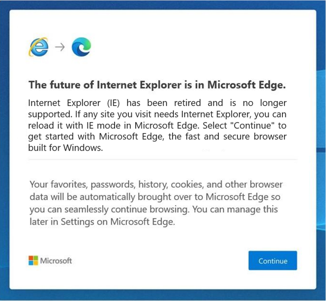 Microsoft will start redirecting IE users to Edge.