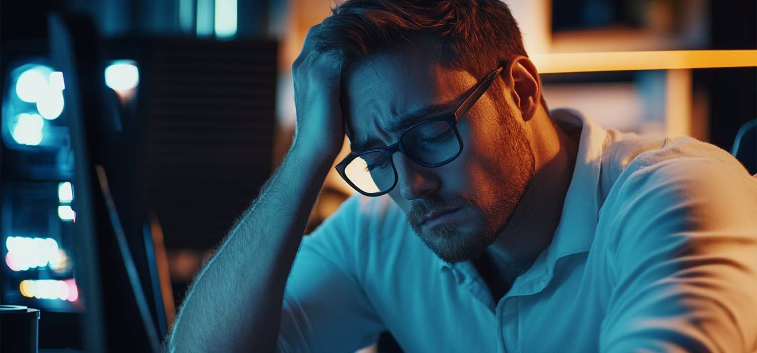 Frustrated business owner solving common IT problems in 2025