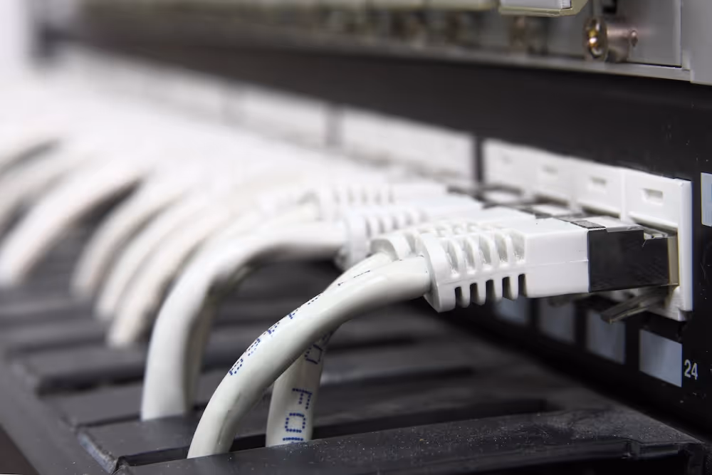 Network of cables neatly connected to a server